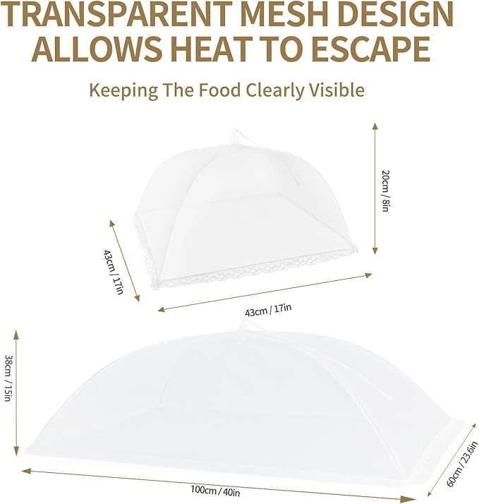 Food Covers Set, Food Tents for Outside, 1 Extra Large (40 x 23.6in) + 6 Large (17 x 17in) Mesh Food Covers for Outdoors, Screen Tent Nets for Party,Picnics,BBQ,Fruit Cover