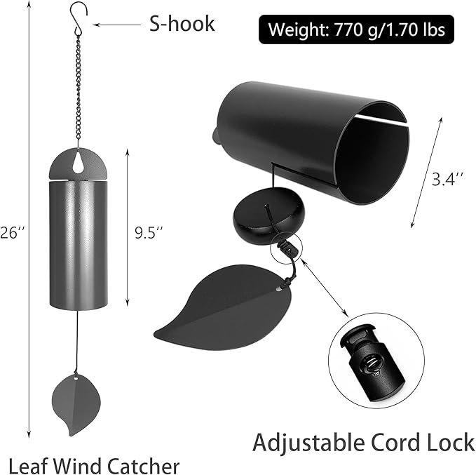 Unique Serenity Bell with Deep Resonance - Large Deep Tone Wind Chimes for Outside - Memorial Wind Chime for Outdoors - Amazing Grace Wind Bells with Mute Mode - Handcrafted Steel Wind Chimes - Black