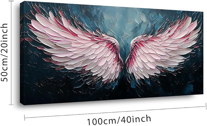 ZESTRILIA Angel Wings Wall Art for Girls Room Pink Navy Blue Canvas Oil Painting Prints Modern Abstract Fantasy Anime Artwork Living Bedroom Office Decor (40x20 Inches)