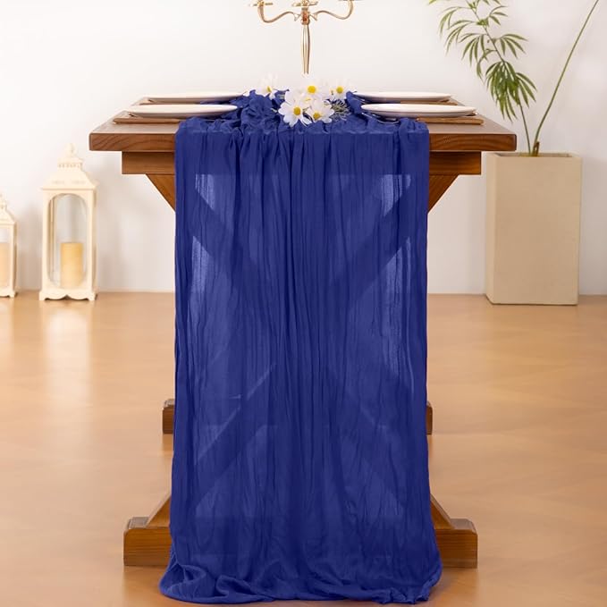 Socomi Royal Blue Summer Cheesecloth Table Runner Boho Rustic Gauze 120 inch 10FT Cheese Cloth Sheer Runner for Wedding Party Baby Shower Birthday Home Decor Holiday Decorations