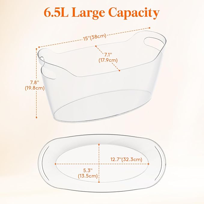 Lifewit 6.5L Ice Bucket for Parties, Portable Drink Bucket for Cocktail Bar, Plastic Champagne Cooler for Beverage/Wine/Beer, Mimosa Bar Supplies Chiller Tub with Scoop 38 x18x20 cm/15x7x8"
