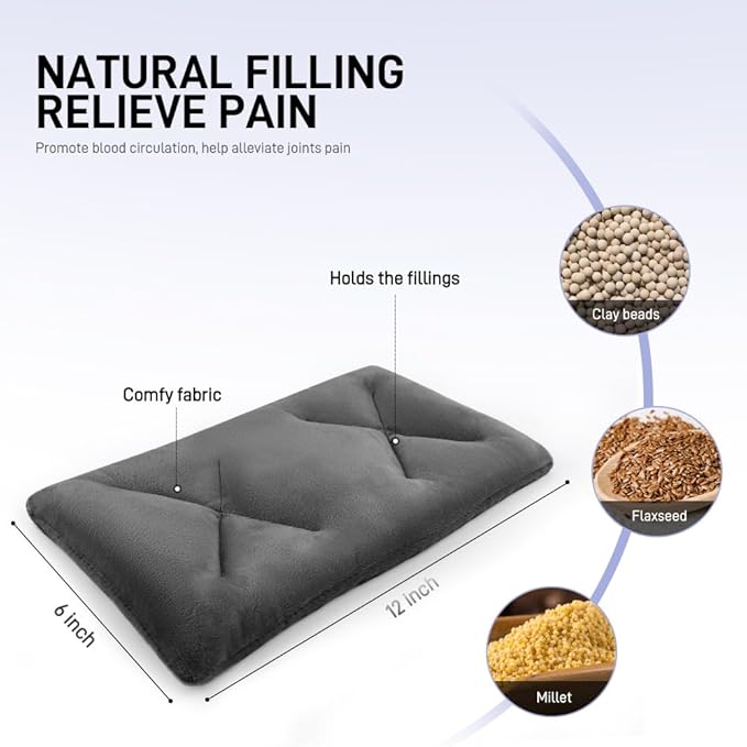 Microwave Heating Pad for Pain Relief, 6 x 12 Microwavable Moist Heat Pads for Neck, Shoulder, Back, Knee, Period Cramps, Rice Heat Pack Hot & Cold Compress Reusable & Portable, Grey