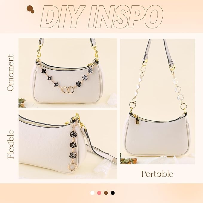 4Pcs Bag Extender Chain (White and Black Multishapes) Purse Extender Chains Bag Strap Extender for Handbags Shoulder Bag, Metal Gold Chain Replacement Purse Bag Chains Accessories Mother's Day