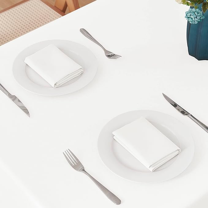 Rectangle 4 Feet Tablecloth 60x84 inch Linen Textured Table Cloth Stain and Wrinkle Resistant Washable Polyester, Decorative Table Cover Waterproof for Dining, Buffet and Camping, White