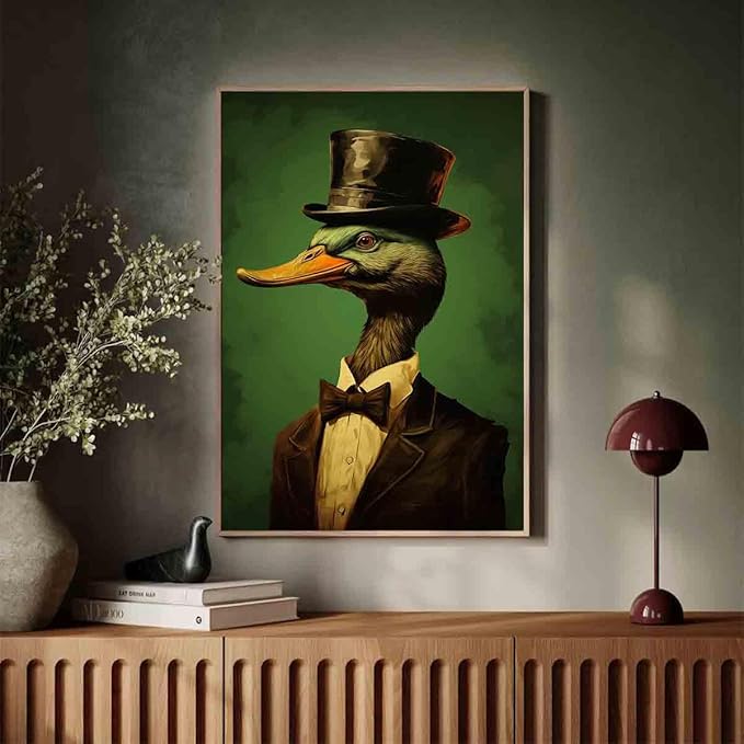 Mostemauo Vintage Duck Canvas Wall Art Funny Duck Picture Vintage Mallard Artwork Green Animal Wall Art Antique Animal Portrait Painting Antique Prints Abstract Living Room Decor 16x24inch No Frame