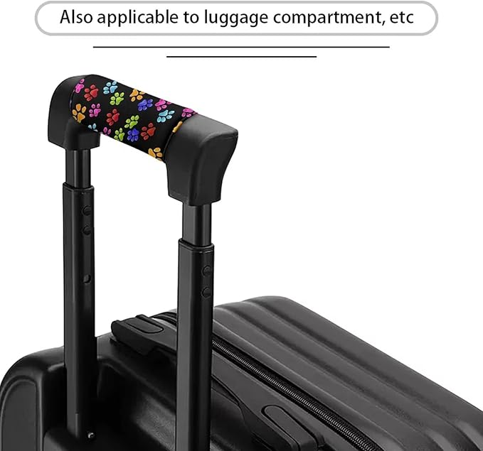 KUIFORTI Colorful Paws Luggage Handle Wrap Cute Suitcase Protective Handle Cover Set of 2 Pcs, Lovely Footprint Luggage Identifiers Marker Grips Protector, Portable Travel Accessories