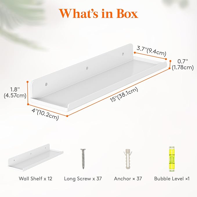 Lifewit Floating Shelves for Bathroom, 15" Clear Wall Organizer for Makeup, Perfume, Figurines, Photos, Decor Shelf for Nursery, Living Room, Bedroom, Kitchen, Over Toilet Storage Rack, White, 12 Pack