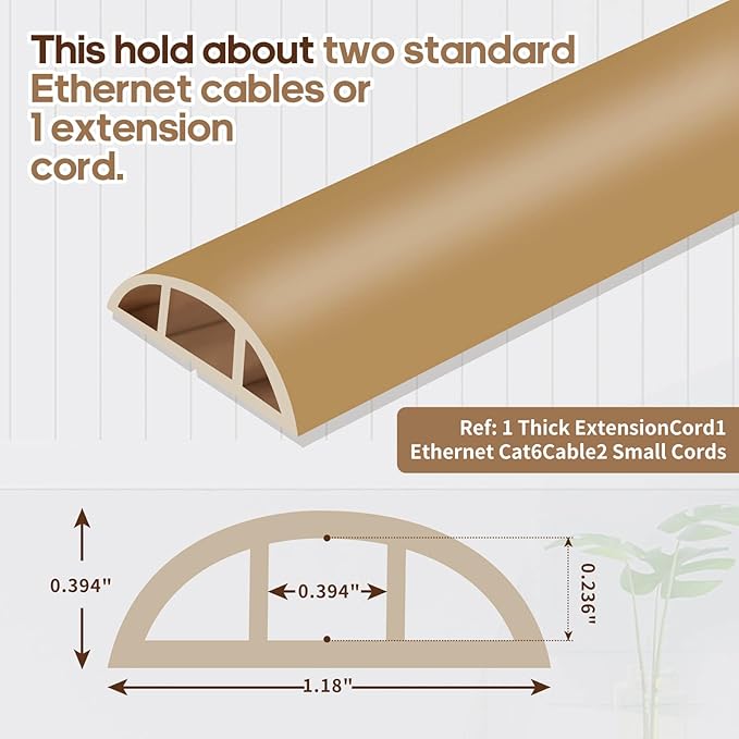 Floor Cord Cover, Floor Cable Cover, Cord Hider Floor, Soft PVC Self Adhesive, Extension Cord Covers for Floor, Prevent Cable Trips,for Offices, Gyms, Exhibitions (Light Brown, 10feet)