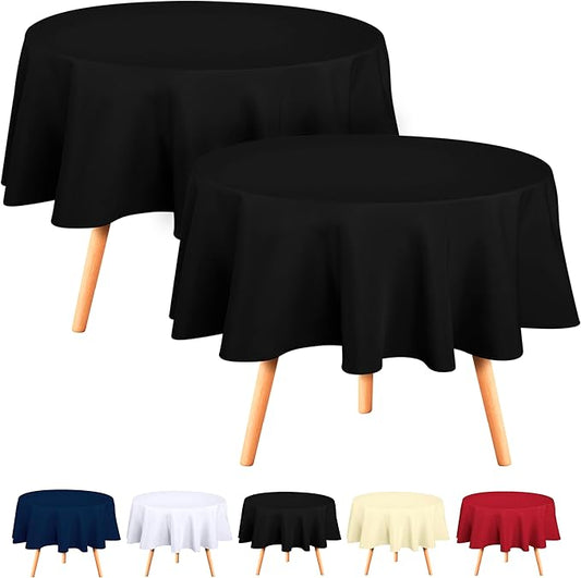 Utopia Kitchen Round Table Cloth 2 Pack(60 Inches, Black), Tablecloth Machine Washable, Polyester Table Cover for Dining, Buffet Parties, Picnics, Events, Weddings and Restaurants