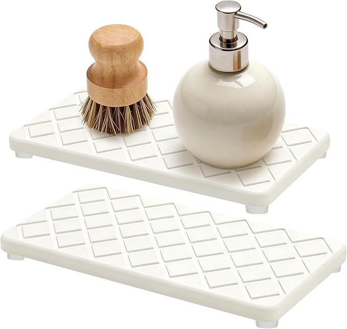 Small Fast Quick Dry Bathroom Counter Tray Water Absorbing Stone Trays for Sink Soap Dish Dispenser Sponge Holder Diatomite Stone Drying Mat for Kitchen Sink Tray White Bathroom Vanity Organizer Decor