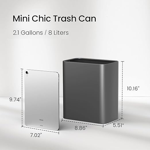 Cesun Small Bathroom Trash Can, 2.1 Gallons, Open-Top, Gray Metal, Stainless Steel, Modern, Ideal for Bathroom, Bedroom, Home Office, Toilet, RV, Near Desk, Under Sink