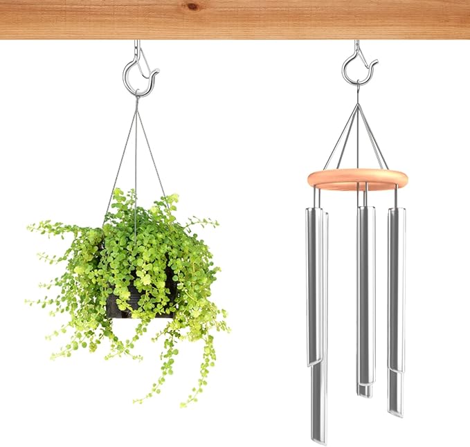 FSAH 25 PCS Screw-in Hooks for Outdoor String Lights, Q Hangers Hooks Outdoor for Outside, Swivel Hanging Basket Patio Light Hooks with Safe Buckle Screw in Planter Eye Hook for Wall Ceiling, Silver