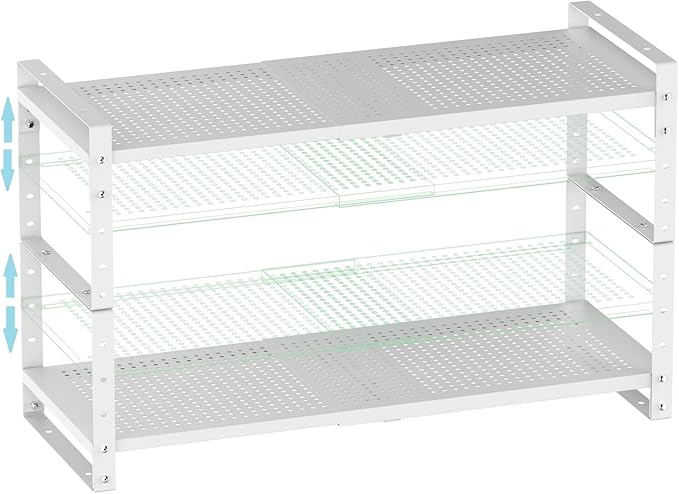Wobmmi Expandable Shoe Rack Stackable Metal Pantry Storage Shelves Stand Adjustable Height Cabinet Shelf Organizer Racks Spice Shelving(2PACKS/WHITE,MEDIUM)