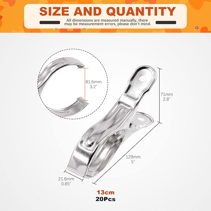Tanstic 20 Pcs 5.1 Inch Stainless Steel Greenhouse Clamps Garden Clips Greenhouse Clips Heavy Duty Garden Clips with Strong Grip and Large Open Mouth for Netting Holding