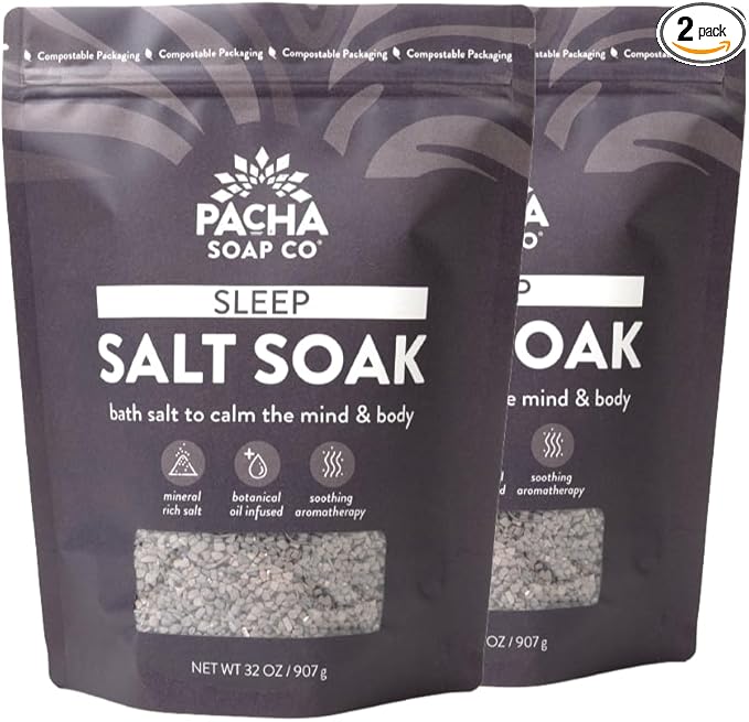 PACHA SOAP Co. Sleep Salt Soak, 2-Pack, (64 oz Total) - Scents of Lavender & Sweet Almond, Soothing Bath Soaking Aid