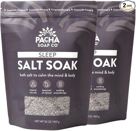 PACHA SOAP Co. Sleep Salt Soak, 2-Pack, (64 oz Total) - Scents of Lavender & Sweet Almond, Soothing Bath Soaking Aid