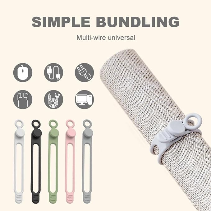 Data Cable Organizer, 2025 New Silicone Cable Ties Reusable Cable Management Organizer for Bundling and Fastening Cable Cords Wires (30)