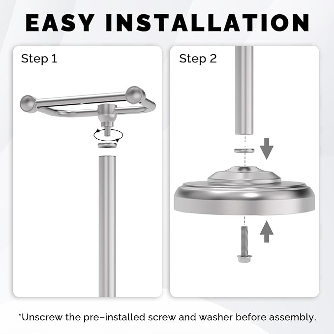 WZKALY Toilet Paper Holder Stand, Brushed Nickel Toilet Paper Holder Free Standing, Post Pivoting Design & Stable Weighted Base SUS304 Stainless Steel for Bathroom (Mega Roll)