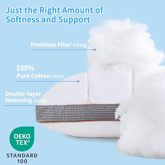 YOUR MOON Soft Pillow King Size of 2 for Sleeping, Super Soft Support Down Alternative Pillow, 100% Cotton Shell Luxury Comfy Fluffy Bed Pillows for Sleep(White)