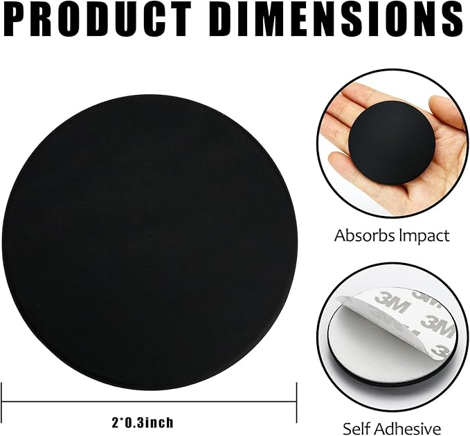 2" Wall Door Handle Stopper, 12PCS Black Self Adhesive Wall Protector Rubber Door Bumpers, Solution for Stopping Damage from Doors Knobs, Shock Absorbent and Noise Reduction