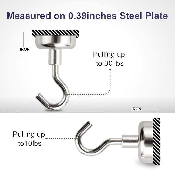 E BAVITE Magnetic Hooks, 30Lbs Magnet Cruise Hook Neodymium Magnets for Refrigerator, Grill, Towel, Indoor Hanging, Home, Kitchen, Workplace, Office and Garage - 28 Pack, Silver