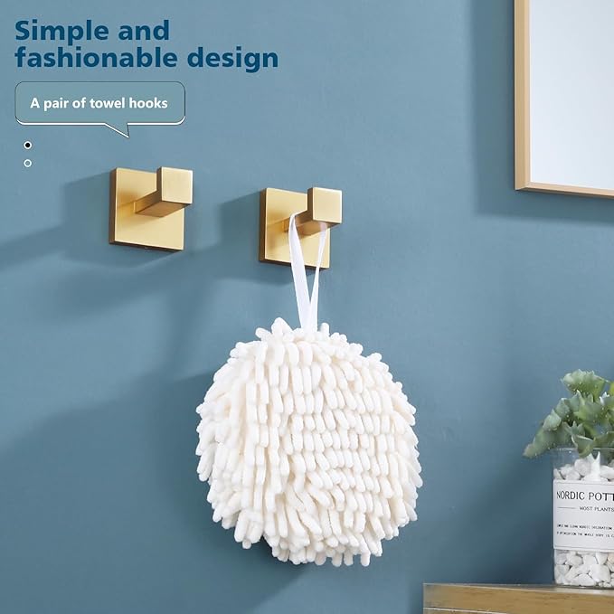 KOKOSIRI Bath Towel Hook Wall Mount Square Robe Hook Coat Hook, Bathroom Kitchen Garage Heavy Duty Wall Mounted, SUS 304 Stainless Steel, Brushed Gold, B1010BG-P2