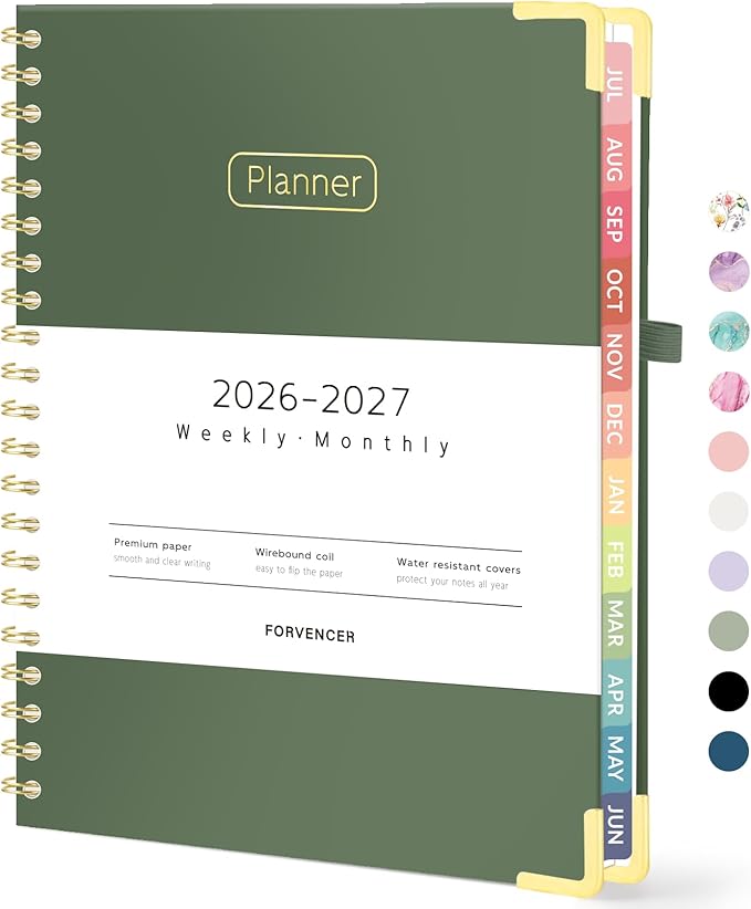 Forvencer Academic Planner 2026-2027, Hardcover Calendar Planner Weekly & Monthly, July 2026 - June 2027, 8.5" x 11", Daily Agenda with Tabs, College School Organizer for Student Teacher, Dark Green