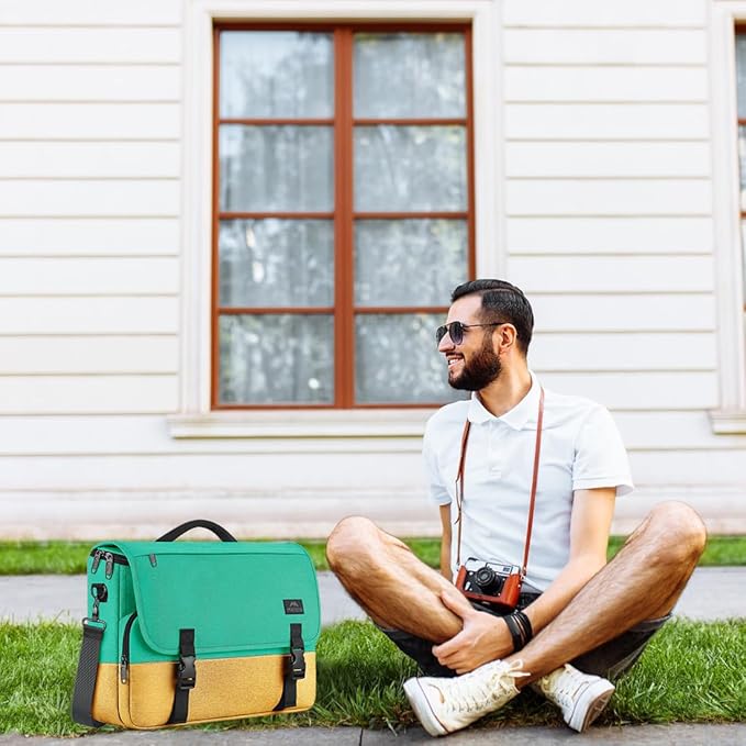 MATEIN School Bag, 15.6 inch Messenger Bag Lightweight Men's Laptop Briefcase with Adjustable Shoulder Strap, Water Resistant Crossbody Satchel Computer Case for College Work, Yellow & Green