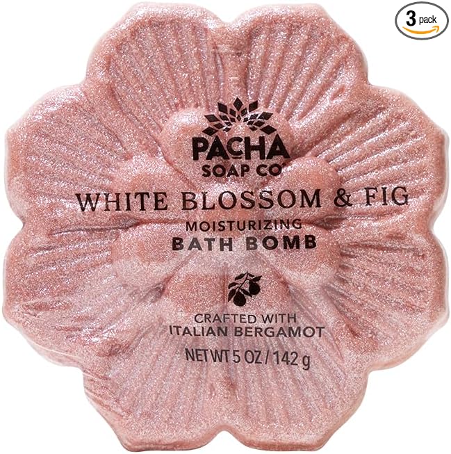 Pacha SOAP Bath Bomb 3 Pack | Nourishing, Moisturizing, White Blossom & Fig, Clean Ingredients & Handcrafted in The USA, 5 oz Each