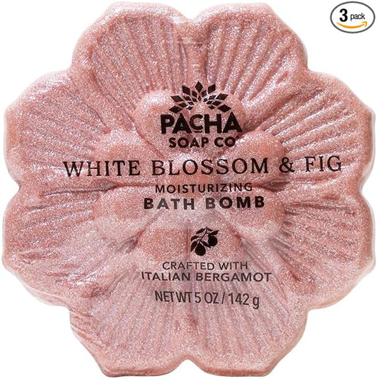 Pacha SOAP Bath Bomb 3 Pack | Nourishing, Moisturizing, White Blossom & Fig, Clean Ingredients & Handcrafted in The USA, 5 oz Each