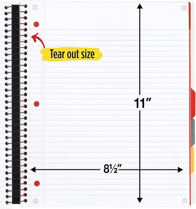 Five Star Advance Spiral Notebook + Study App, 5 Subject, College Ruled Paper, 8-1/2" x 11", 200 Sheets, Spiral Guard, Movable Tabbed Dividers, White (73154)