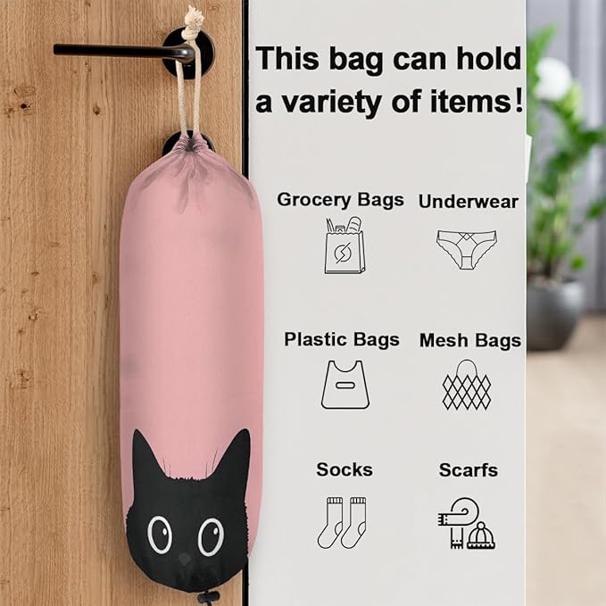 Pardick Plastic Bag Holder, Cute Pinks Cat Grocery Bag Holder for Shopping Bags, Wall Mount Plastic Bag Storage Organizer Dispenser, Storage Holder for Home Kitchen Camper,A-14