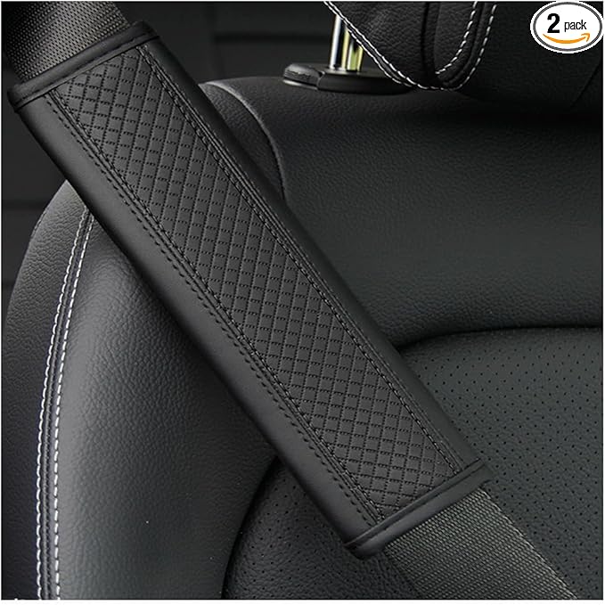 Car Seat Belt Pads, 2 Pack Fiber Leather Seatbelt Shoulder Strap Covers, More Comfort Driving & Protect Your Neck, Universal Safety Strap Cover for Auto SUV Truck Airplane Backpack (Black)