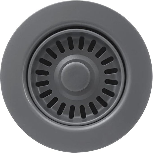 3-1/2 Inch Polymer Urban Gray Sink Drain Assembly with Basket Strainer and Stopper for Quartz, Granite or Fireclay Kitchen Sinks