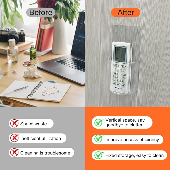 Remote Control Holder Wall Mount Damage-Free 2 pack, Clear Adhesive Remote Holder For Bed Sturdy Storage Box To Hold Remotes Eyeglasses Pen Key For RV,Bedroom,office