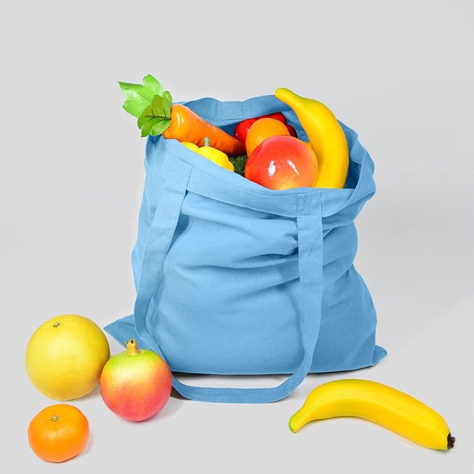 NPBAG 25 Pack 15'' X 16'' Baby Blue Cotton Tote Bags, Lightweight Blank Bulk Cloth Bags with 1pc of PTFE Teflon Sheet