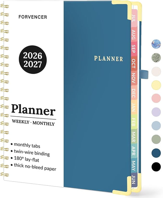 Forvencer Academic Planner 2026-2027, July 2026-June 2027 Weekly & Monthly Hardcover Calendar Planner, 8.5" X 11", Daily Agenda Book, School Office Notebook College Teacher Student Organizer A4, Navy Blue