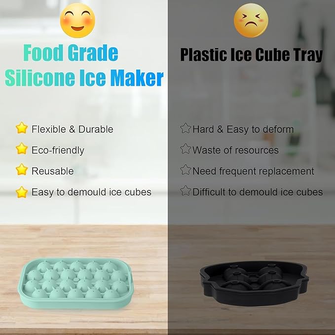 Ice Cube Tray, 2 Pack Silicone Ice Balls Maker with Lid BPA Free Easy-Release Ice Cube Trays for Freezer, DIY Homemade Round Ice Cubes for Whiskey, Cocktails, Coffee (Green)