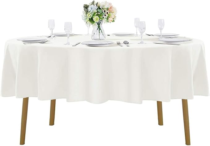 Cupuamon 70 inch Round Tablecloth Washable Polyester Table Cloth Decorative Table Cover for Wedding Party Dining Banquet (70 inch, Ivory)