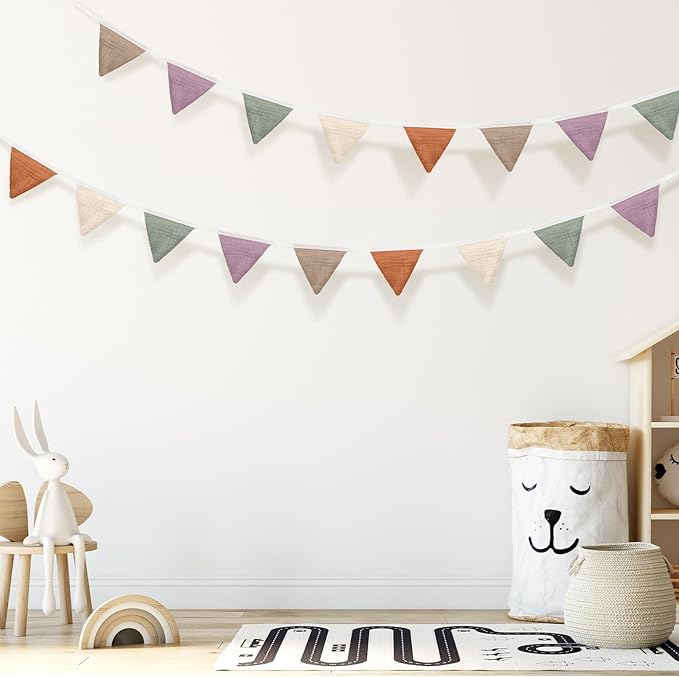 Oudain 2 Pcs Pennant Banner Flags Nursery Garland Triangle Bunting Flags Playroom Wall Decor Banner for Nursery Baby Shower Birthday Boho Wedding Party Event, Each 7.75 ft(Rich Color)