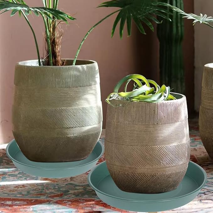 Bleuhome 4 Pack of 16 inch Plant Saucer (13.5" Base), Heavy Duty Plastic Plant Tray for Pots, Flower Water Trays for Indoors, Bird Bath Bowls, Plant Drip Saucers for Planter 14"/15"/16" (Green)