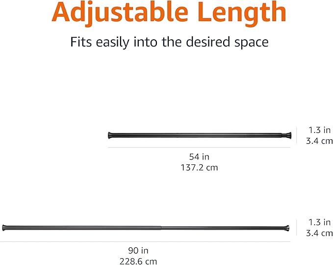 Amazon Basics No Drill Adjustable Sturdy Spring Tension Curtain Rod, 54-90", Black, Classic Finial