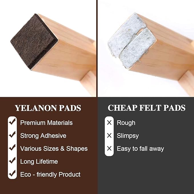 Yelanon Felt Furniture Pads for Hardwood Floors - 80 Pcs Premium Felt Pads for Chair Legs, Floor Protectors for Furniture, Brown & Beige