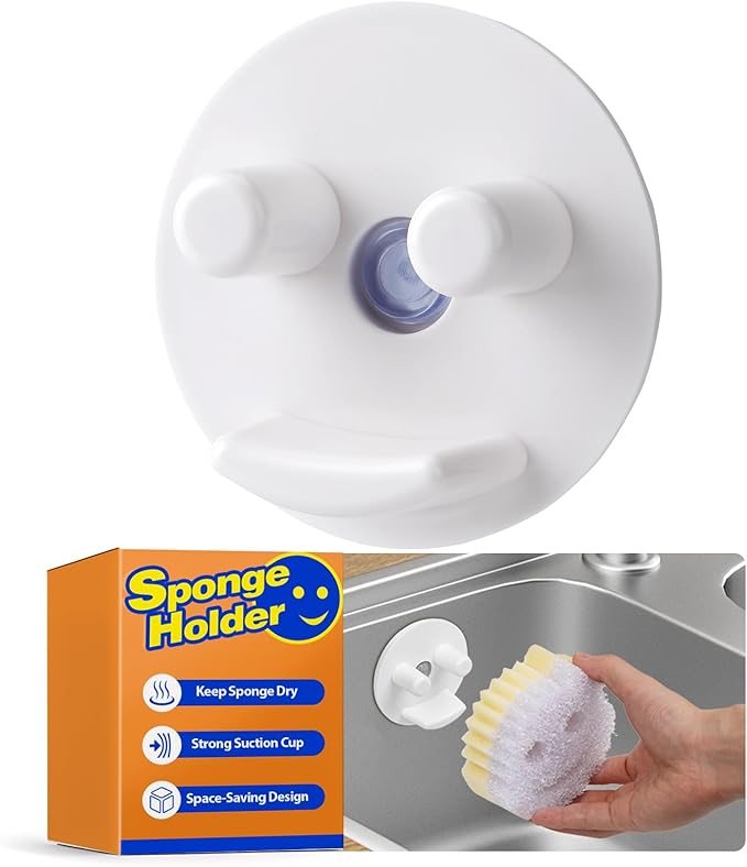 Discount Parts Direct Sponge Holder For Scrub Daddy Mommy Sponge, Bathroom Kitchen Sink Caddy Organizer Storage with Suction Cup, Dishwasher Safe, Keep Sponge Dry, White 1-pack