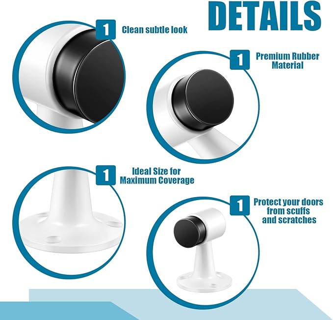 Yaocom 2 Pack Heavy Duty Floor Mounted Door Stop 3 in Aluminum Commercial Grade Door Stopper with Rubber Bumper & Stainless Steel Screws (White)