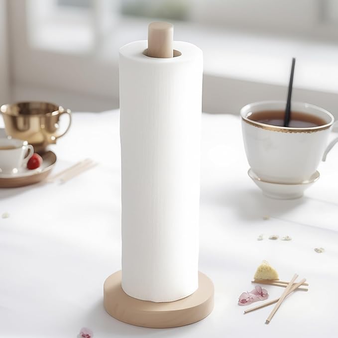 KitchLife Wooden Paper Towel Holder Countertop - Solid Freestanding Paper Towel Dispenser Stand with Anti-Skid Base