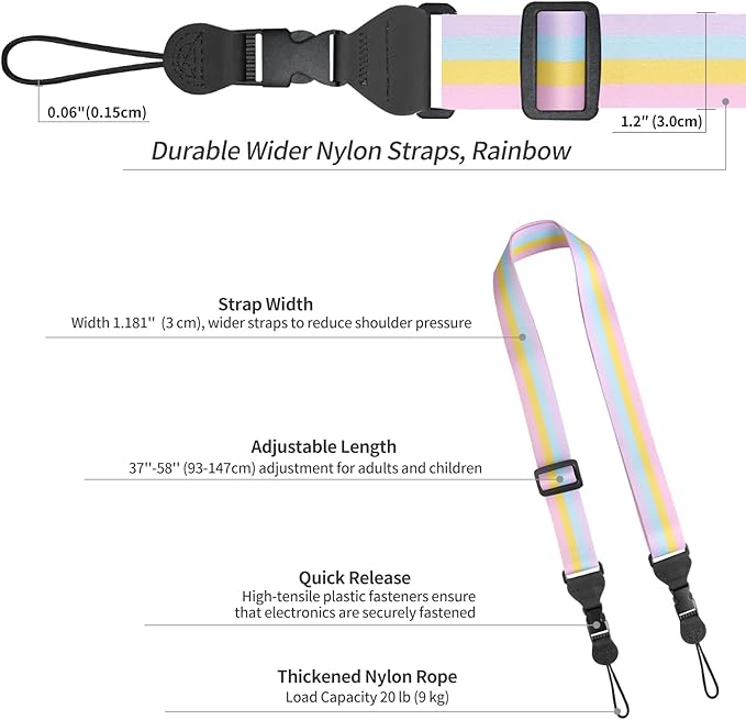 Adjustable Shoulder Strap, Nylon Camera Strap, Comfortable Neck Strap for iPad, Cellphone Tablet, Camera, Laptop, Binocular, Luggage Bag (Rainbow Colors Universal Lanyard)