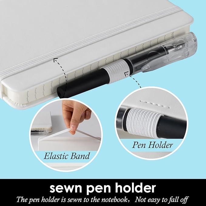 Small Notebook Pocket Size Journal 3.7" x 5.7" (3 Pack), A6 Mini Notepad with Pen, Small Leather Note Book, 100gsm Lined paper, 408 Pages, White