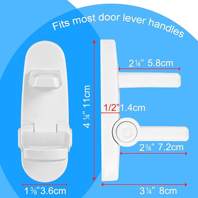 Childproof Door Lever Lock Baby safety locks for doors (1 Pack) Improved door safety for kids, 3M Adhesive No Drilling Child Safety Door Handle Lock. Simple Install, No Tools Needed (White, 1)