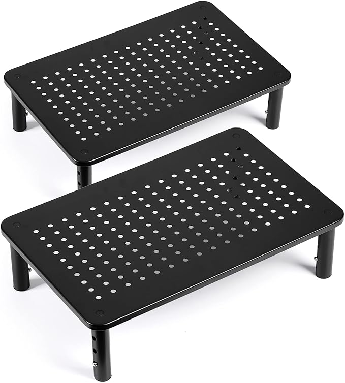 TV/Monitor Riser Desktop Stand, Flat Screen, Sturdy Metal Laptop Computer Shelf for Printer, iMac, 3 Height Adjustable PC with Mesh Platform, 2 Pack